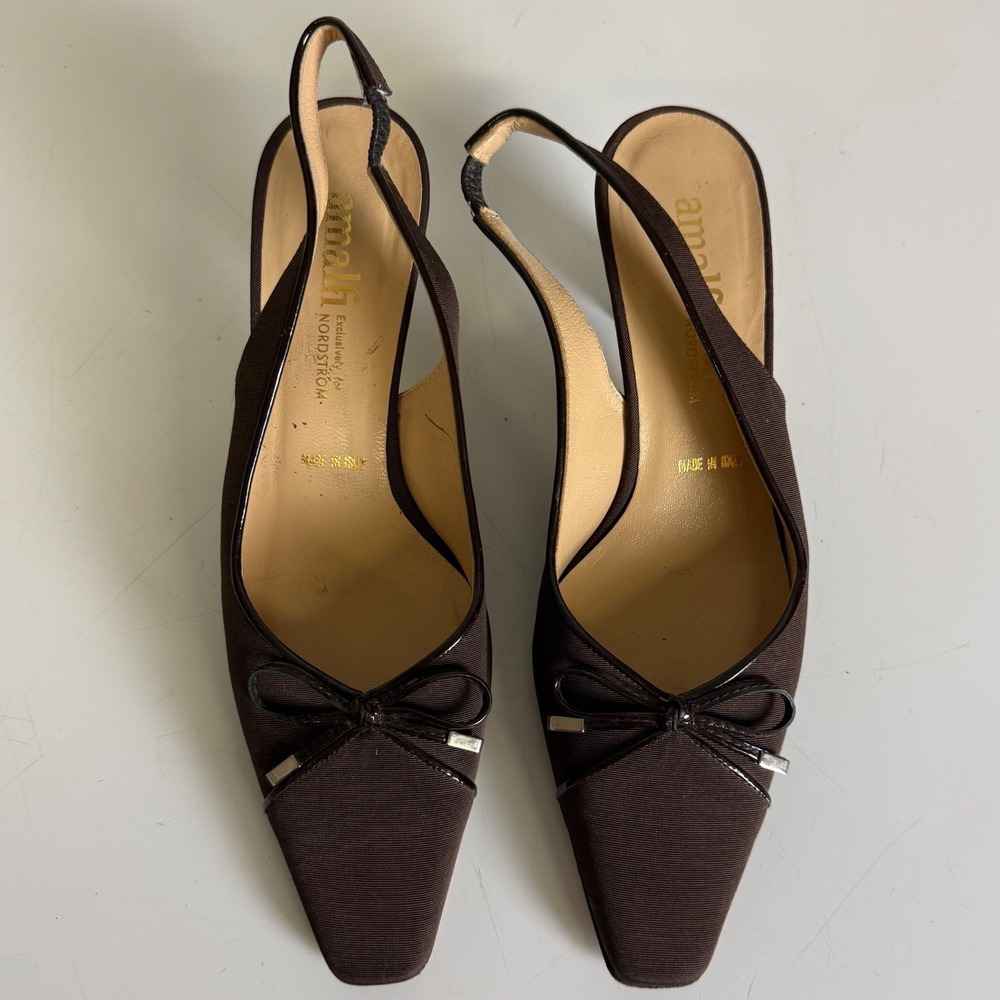 Amalfi for Nordstrom Brown Fabric Slingback Kitten Heels Pointed Toe Italy 6B